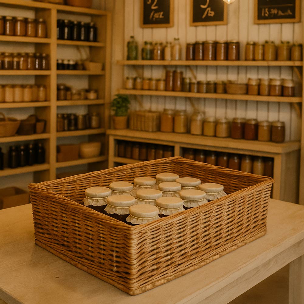 Cesta espositore portapane in vimini rettangolare cm 48 x 34 h 17