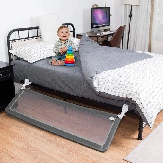 Recinzione per letto pieghevole - cinghia di fissaggio - regolabile in altezza - rete di protezione del letto - protezione contro cadute - letti matrimoniali - letti queen size - letti king size - grigio - 100 cm