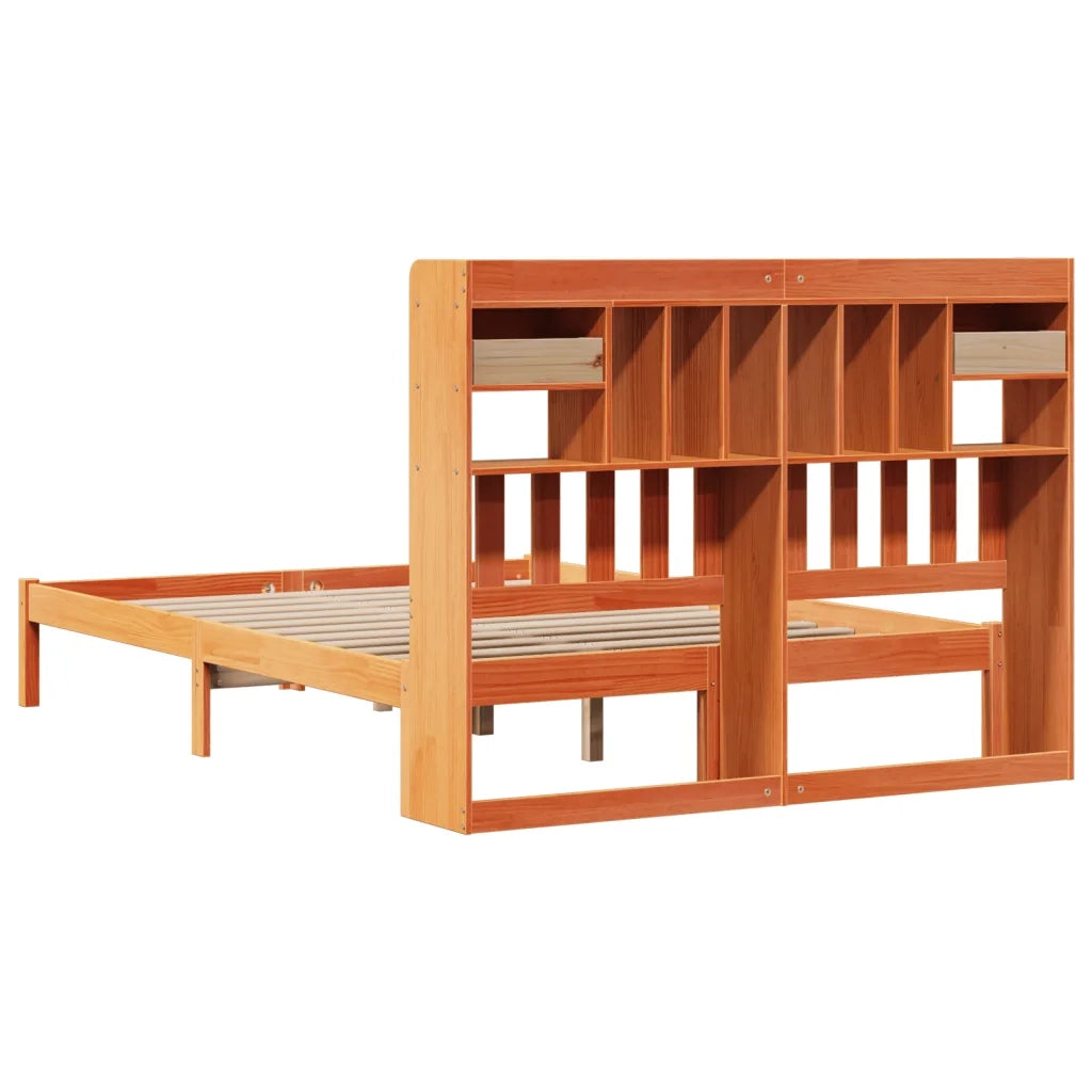 Letto Libreria senza Materasso Marrone Cera 160x200 cm in Pino