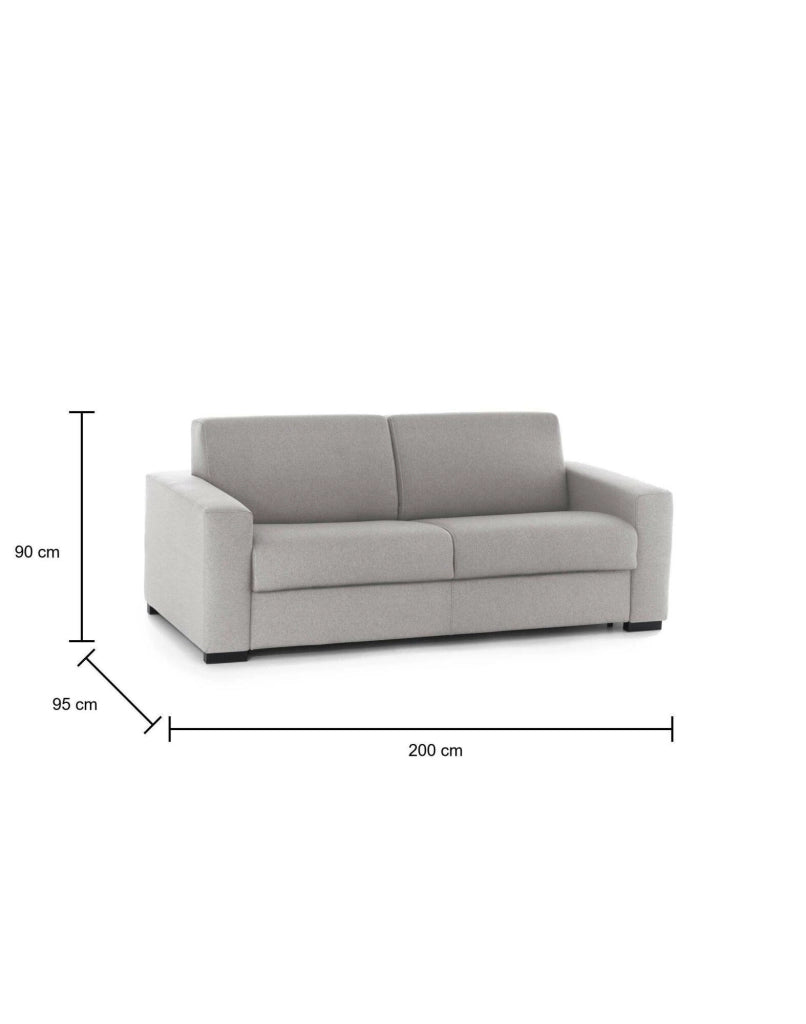 Divano Letto Zinnia, Divano a 3 posti, Made in Italy, SofÒ  Soggiorno con apertura girevole, in tessuto imbottito, con Braccioli slim, cm 200x95h90, Grigio