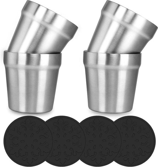 Tazze in acciaio inossidabile a doppia parete con set di 4 cuscini in silicone per bambini, da 6 oz 175ml