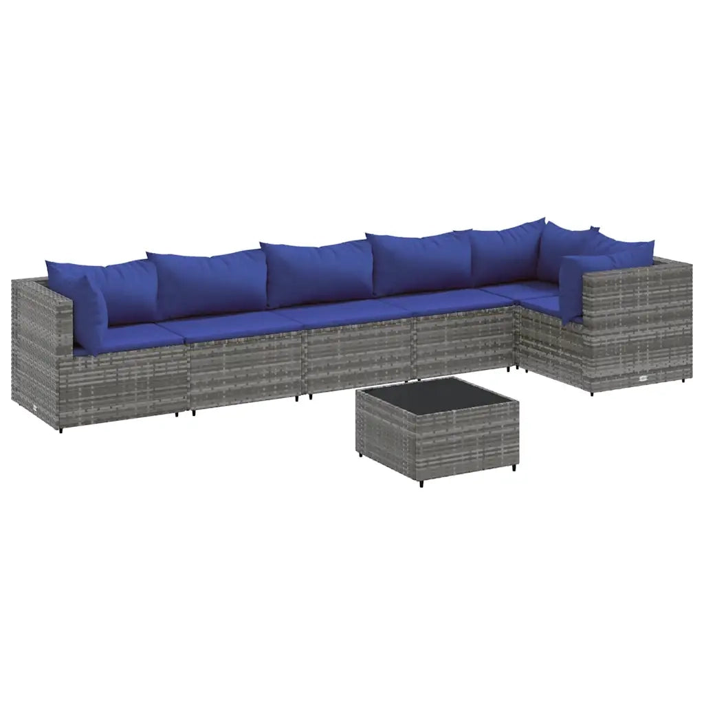 Set Divani da Giardino 7 pz con Cuscini in Polyrattan Grigio
