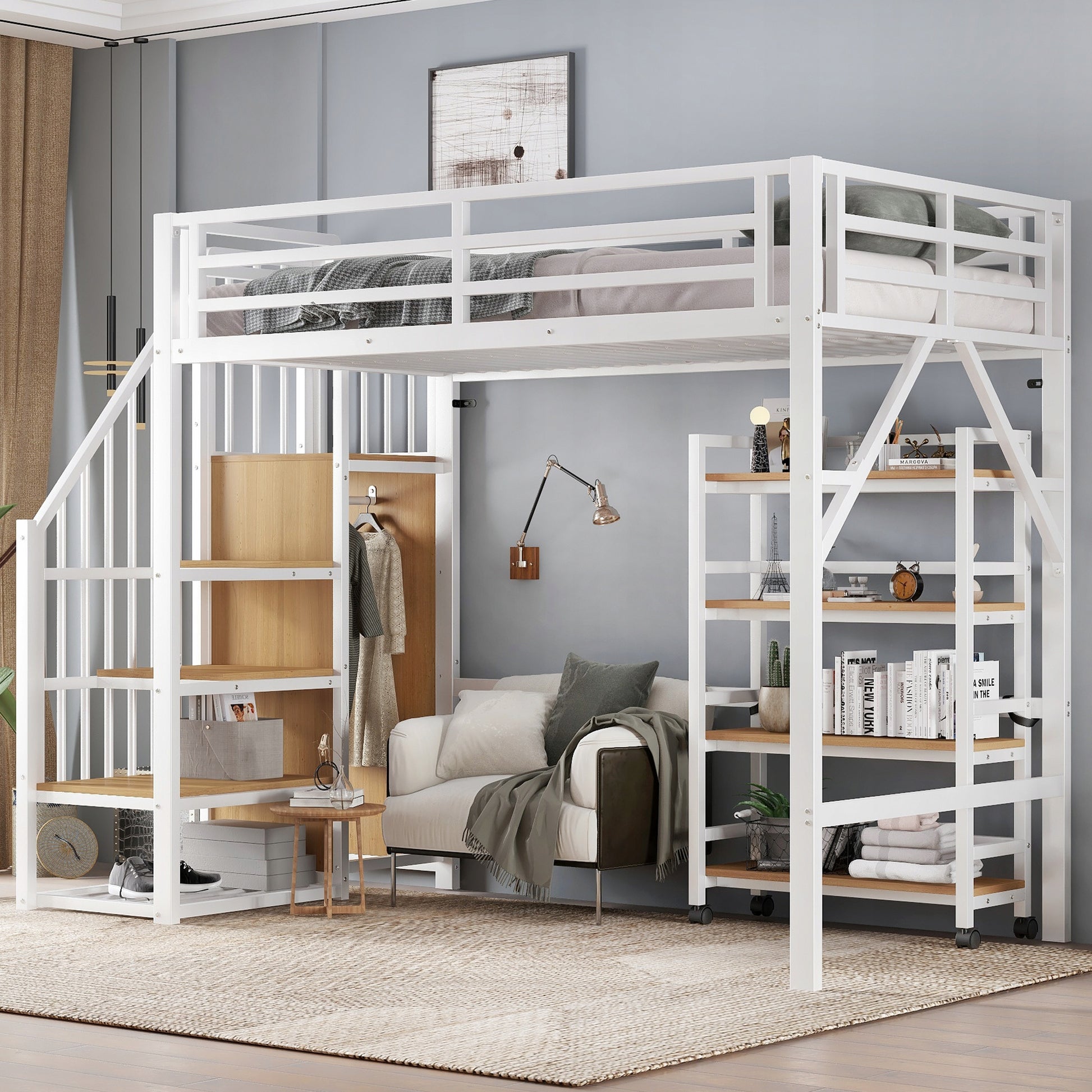 Letto a castello 90x200 bianco - Xylo - con scaffale e ripostiglio