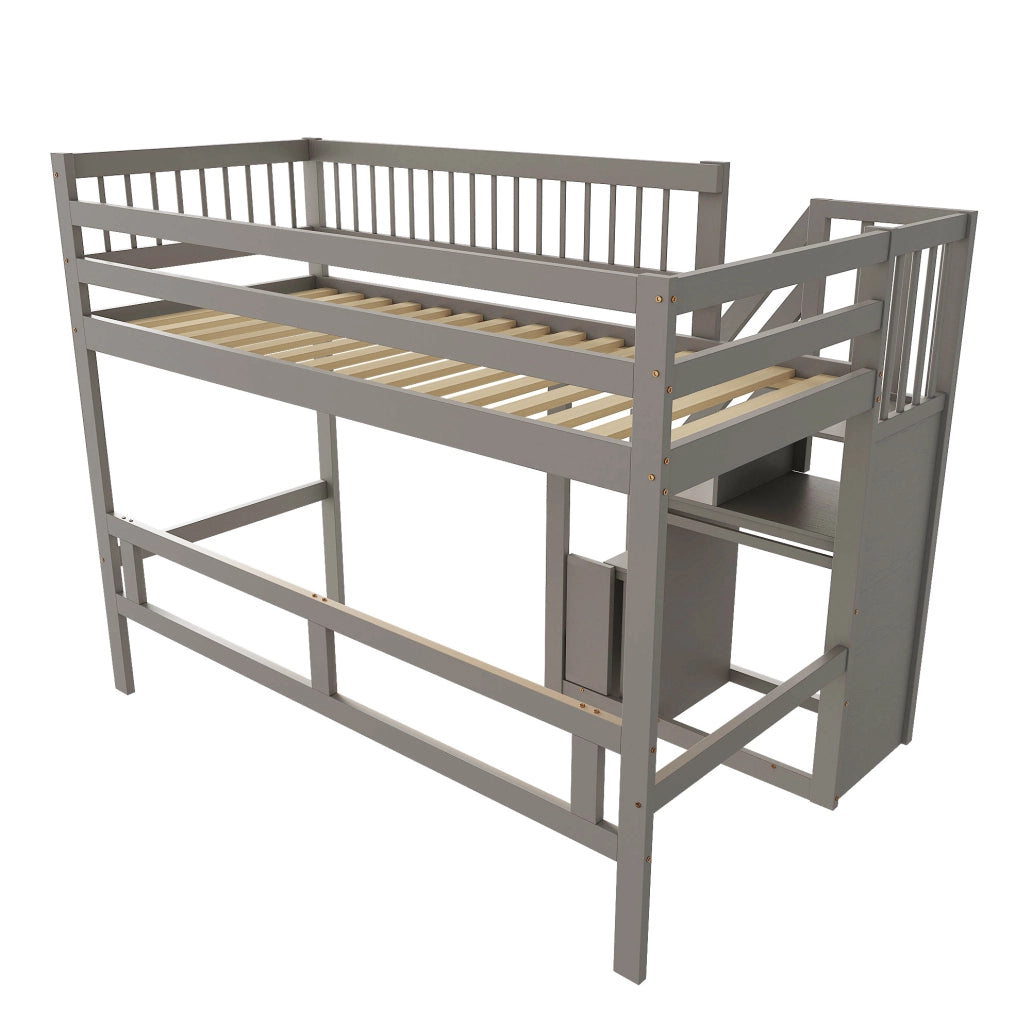 Letto singolo rialzato grigio 90x200 con scala contenitore