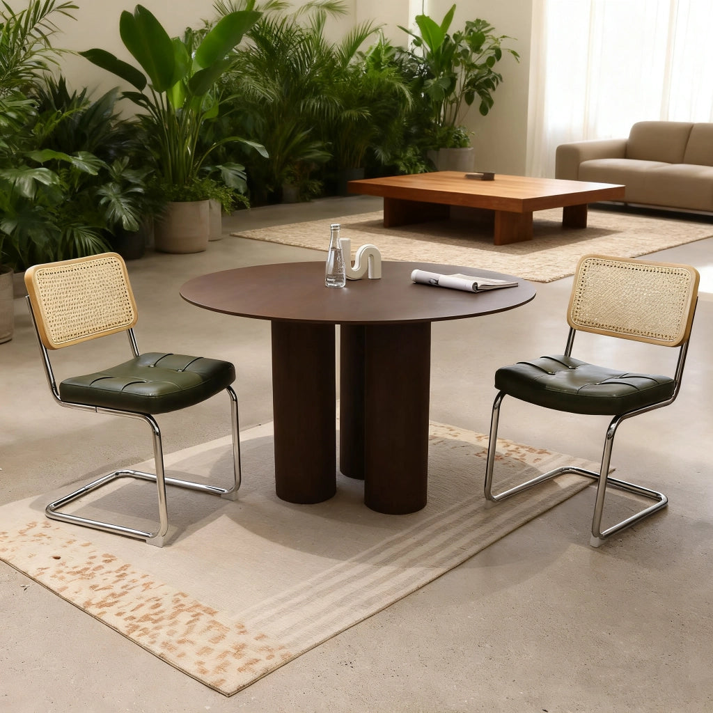 Sedia da pranzo set da 2 - Sedia in velluto e rattan con gambe cromate – Design Mid-Century Modern ispirato a Breuer – Sedia imbottita ideale per soggiorno, cucina e altri ambienti