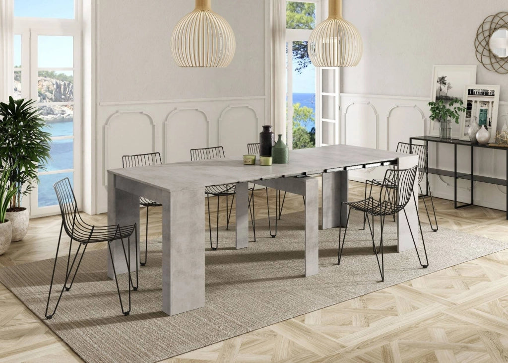Abicitren, Consolle Allungabile 10 Posti, 90x51x78h cm Grigio Cemento