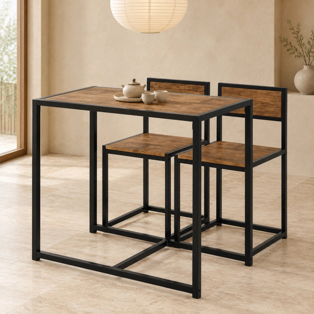 Set tavolo da pranzo con 2 sedie in MDF e acciaio