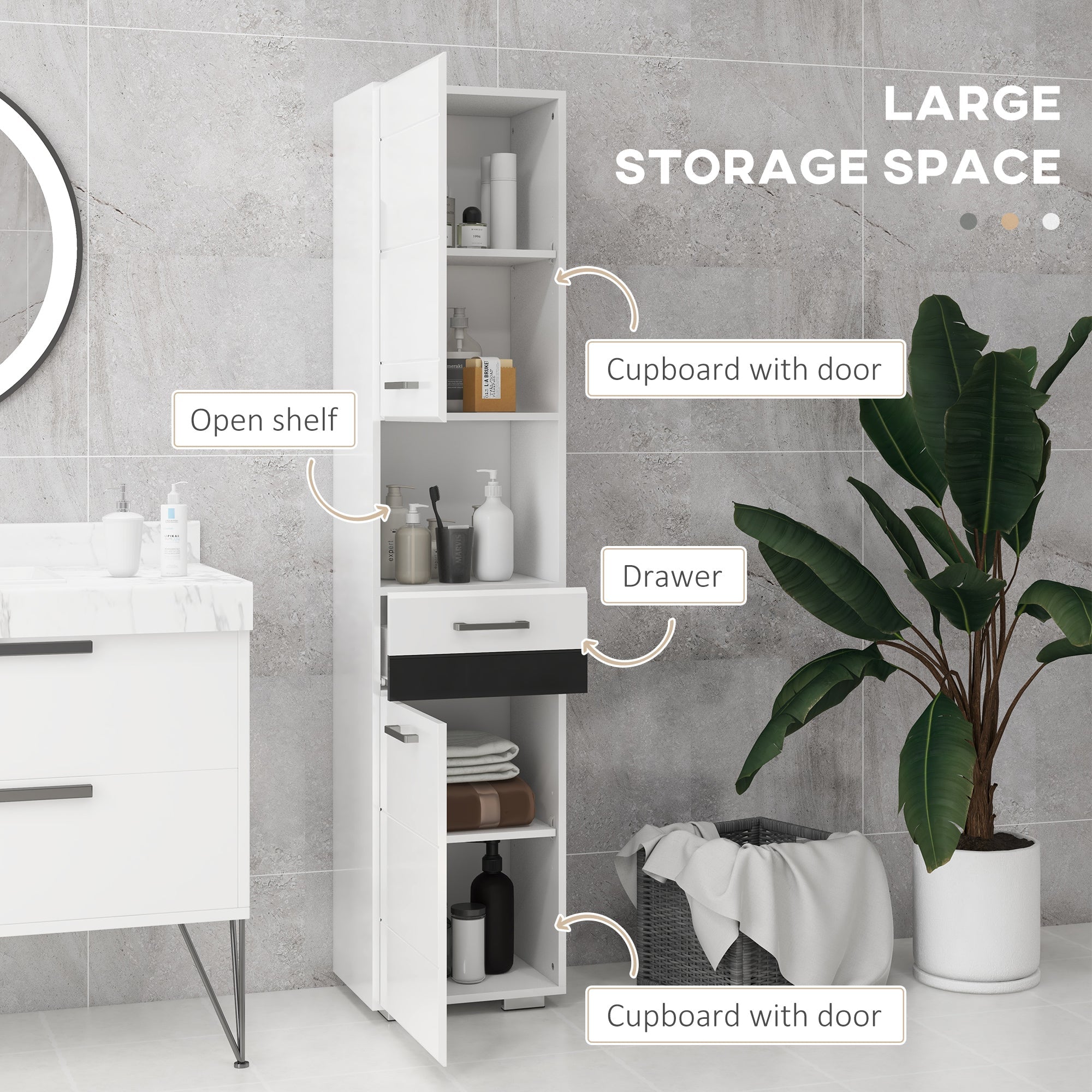 Mobile a Colonna per Bagno 37x32,5x170 cm in MDF Bianco