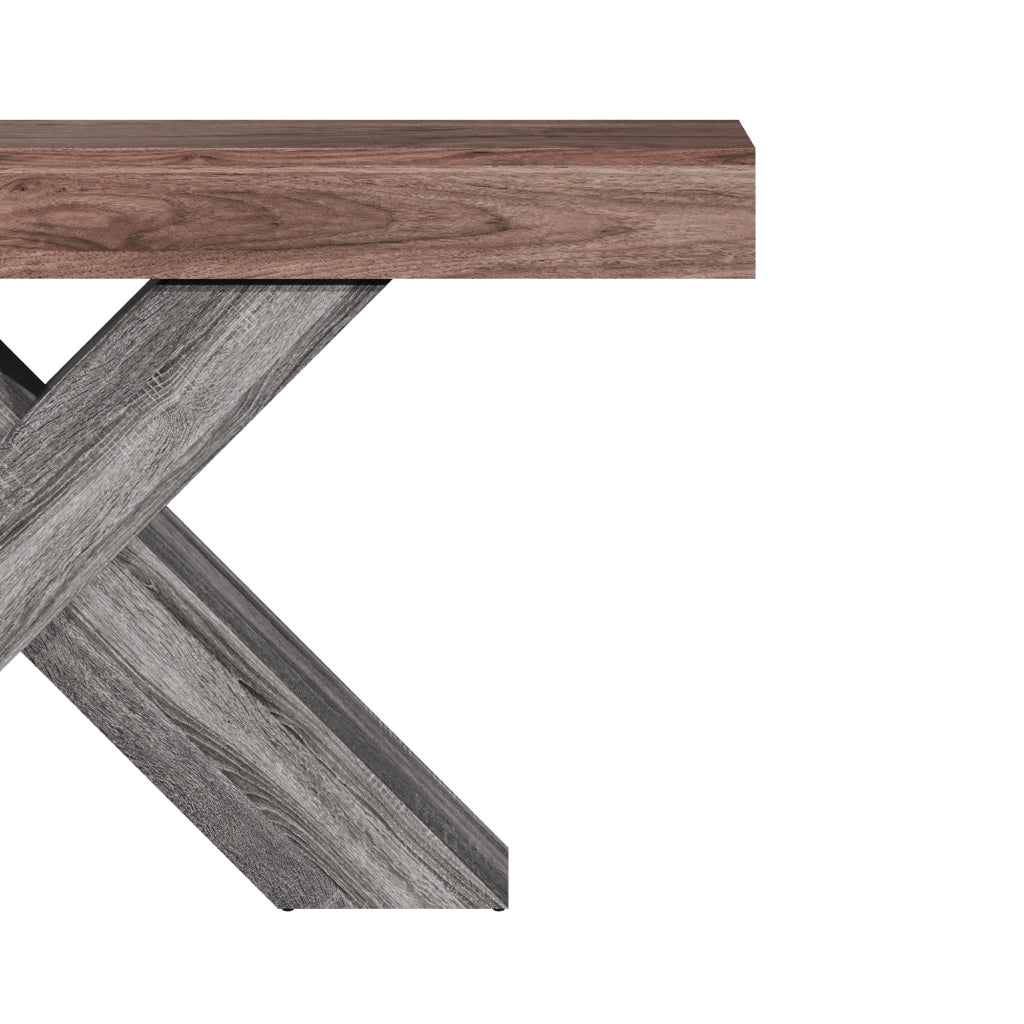 Consolle con struttura a croce a X e piano in truciolare, per ingresso e soggiorno, noce, 140 × 30 × 80 cm