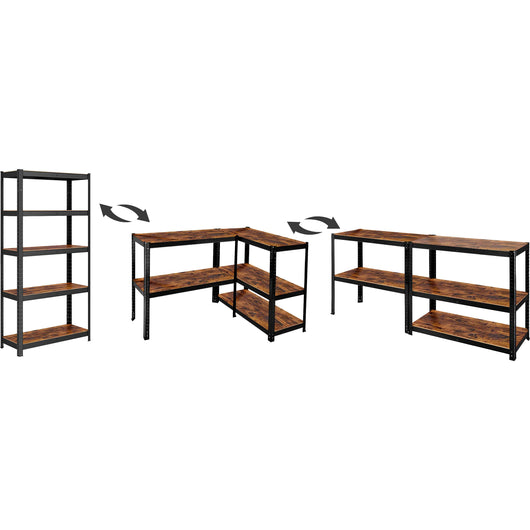 KIT 2 SCAFFALI 5 RIPIANI IN  ACCIAIO E MDF INDUSTRIAL 90x40x180