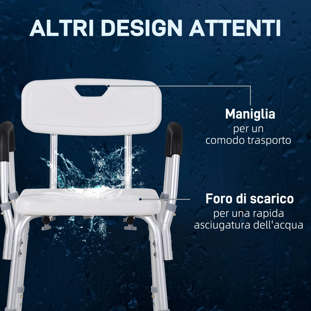 Sedia per Doccia 51,5x51,5x71-84 cm Altezza Regolabile e Piedini Antiscivolo in Alluminio Bianco