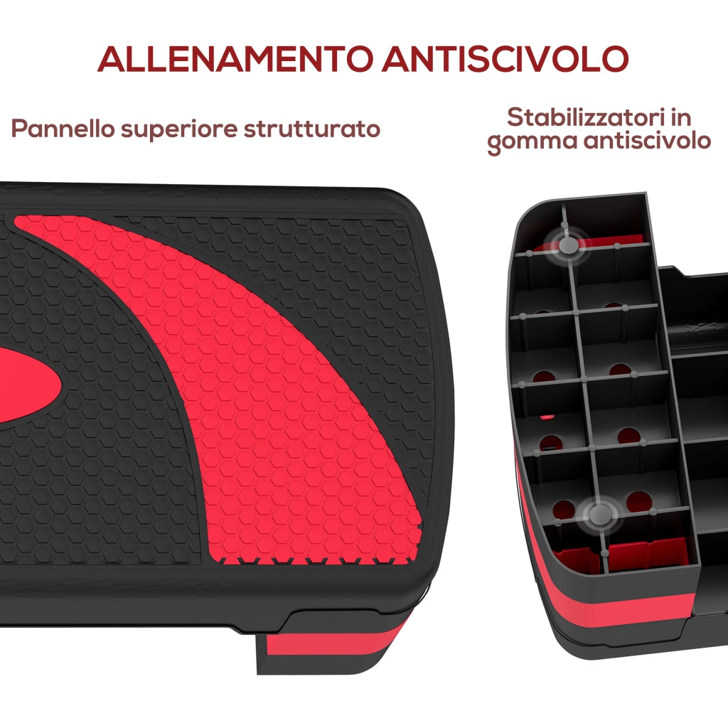 Step Fitness Regolabile 3 Altezze ¨C zephmum ¨C Plastica Rosso e Nero 80x31x10/15/20 cm