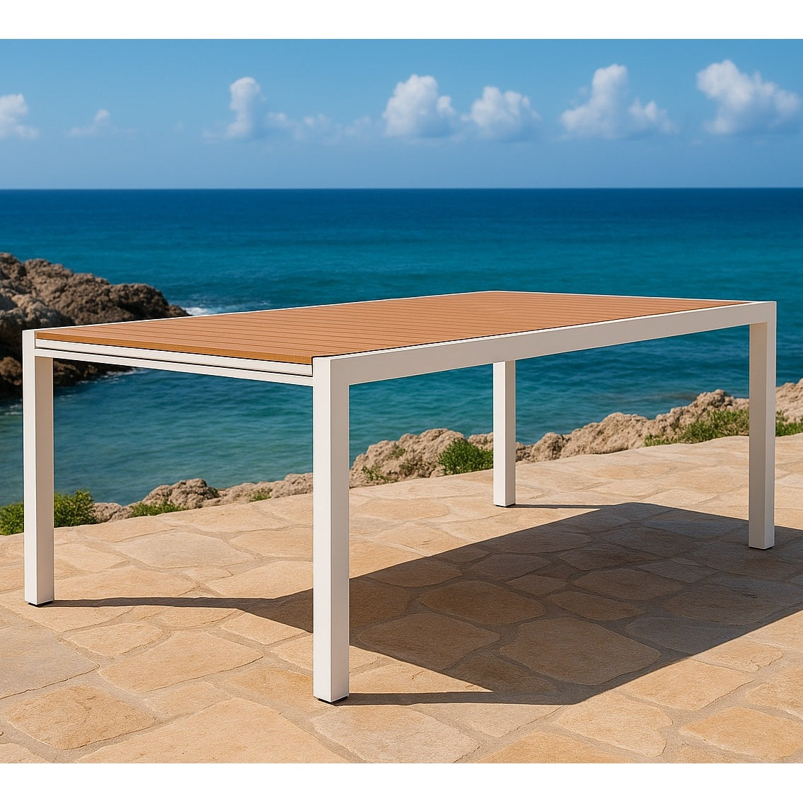 TAVOLO POLYWOOD 200-300X100XH75CM BIANCO DOGATO