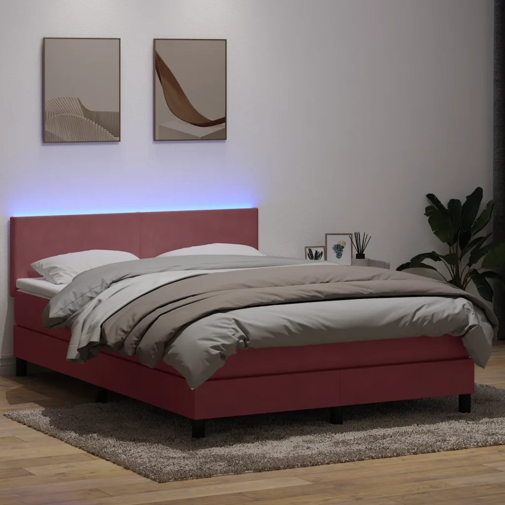 Letto a Molle con Materasso e LED Rosa 160x220 cm in Velluto 3316748