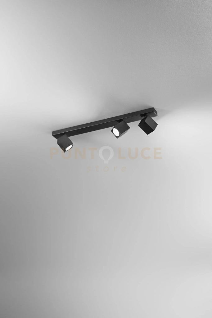 Plafoniera in alluminio colore nero Oddy attacco 3 luci GU10  orientabile 6x6cm