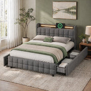 Letto matrimoniale 140x200 cm con USB; prese elettriche; LED e 4 cassetti; grigio