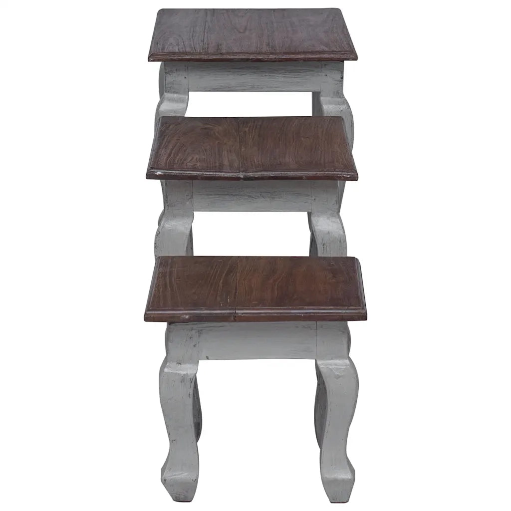 Set Tavolini a Incastro 3 pz in Legno Massello di Mogano 244505