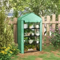 Serra da Giardino o Balcone con 4 Ripiani, Acciaio Zincato, Telone Rimovibile PE ad Alta Densità, 90L x 49l x 160H cm, Verde