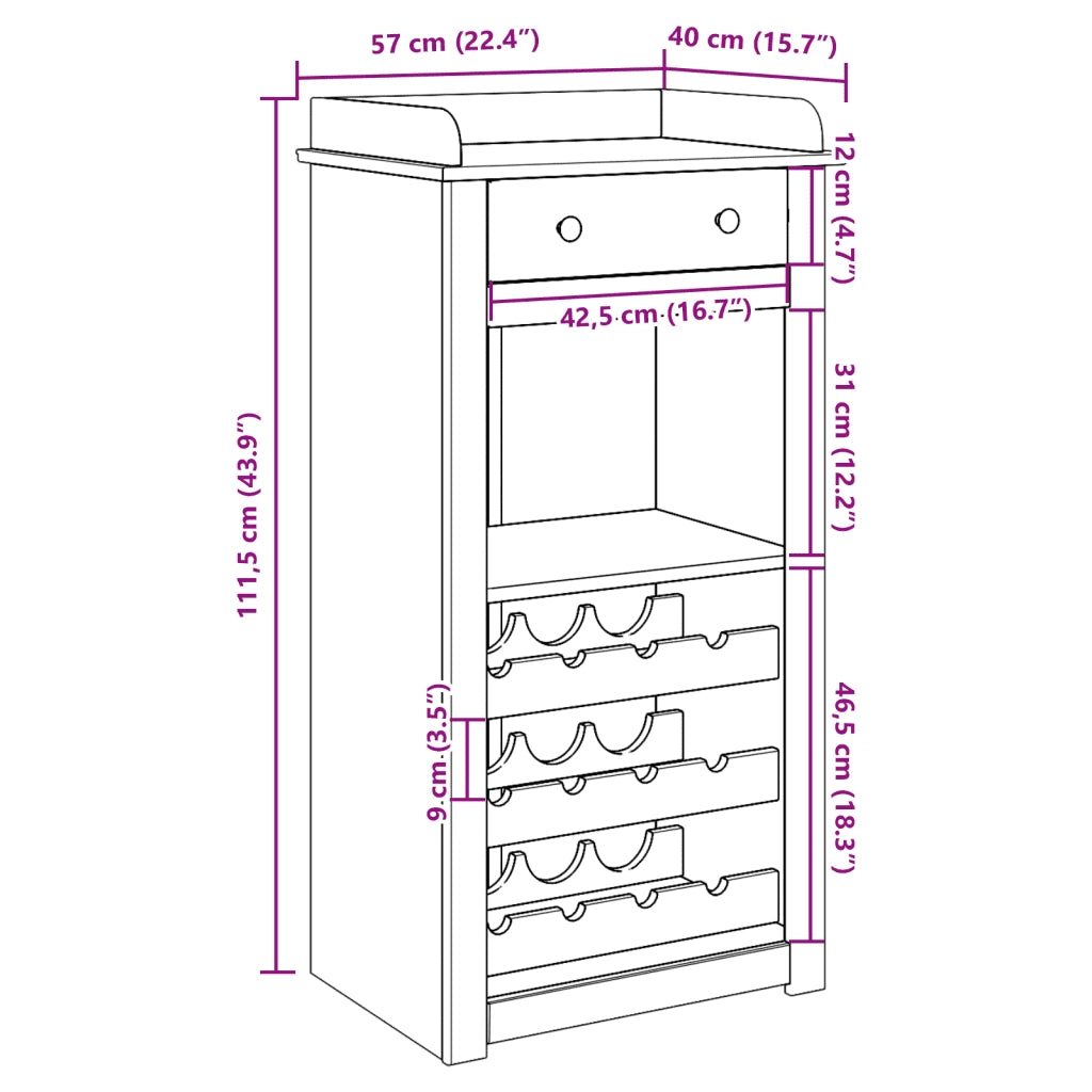 Cantinetta per Vini PANAMA 57x40x111,5cm Legno Massello di Pino 4016390
