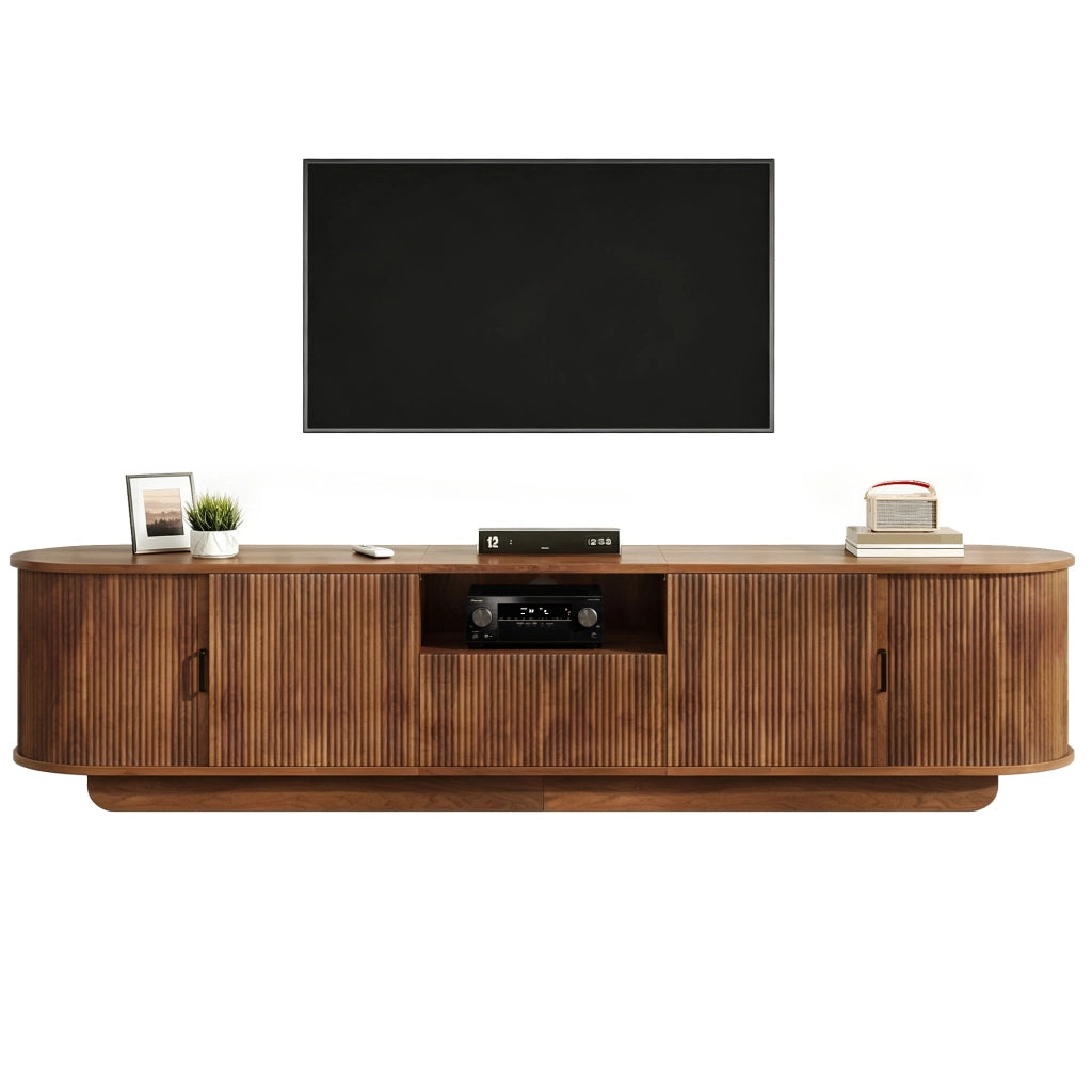 Mobile TV con ante scorrevoli; cassetto e vano aperto - per soggiorno - 200×40×50 cm - noce
