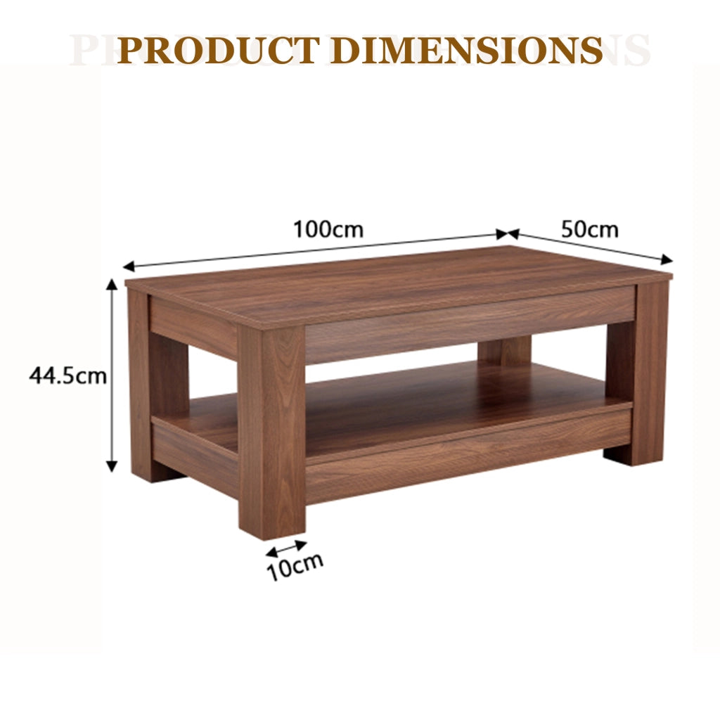 TAVOLO BASSO Rettangolare 111,5 x 62 x 21,5 cm Effetto Noce MDF a doppio livello