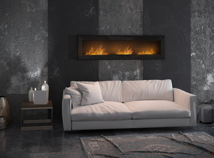 Camino a Bioetanolo da Parete/Incasso 180x49 cm Frame 1800 Nero con Vetro