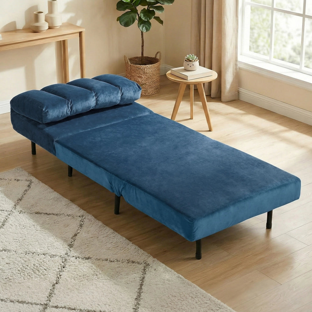 Poltrona Letto Pieghevole Trasformabile con Schienale Regolabile, Blu