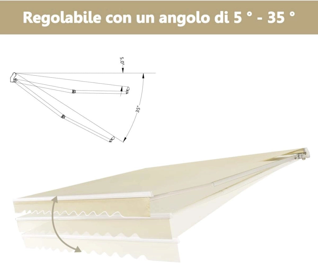 Tenda da Sole per Esterno Avvolgibile 4 x 2,5 m, Tenda da Sole a Bracci Estensibili con Telaio in Alluminio, Tettuccio Resistente al Sole e Impermeabile e Manovella (4 x 2,5 M, Beige)
