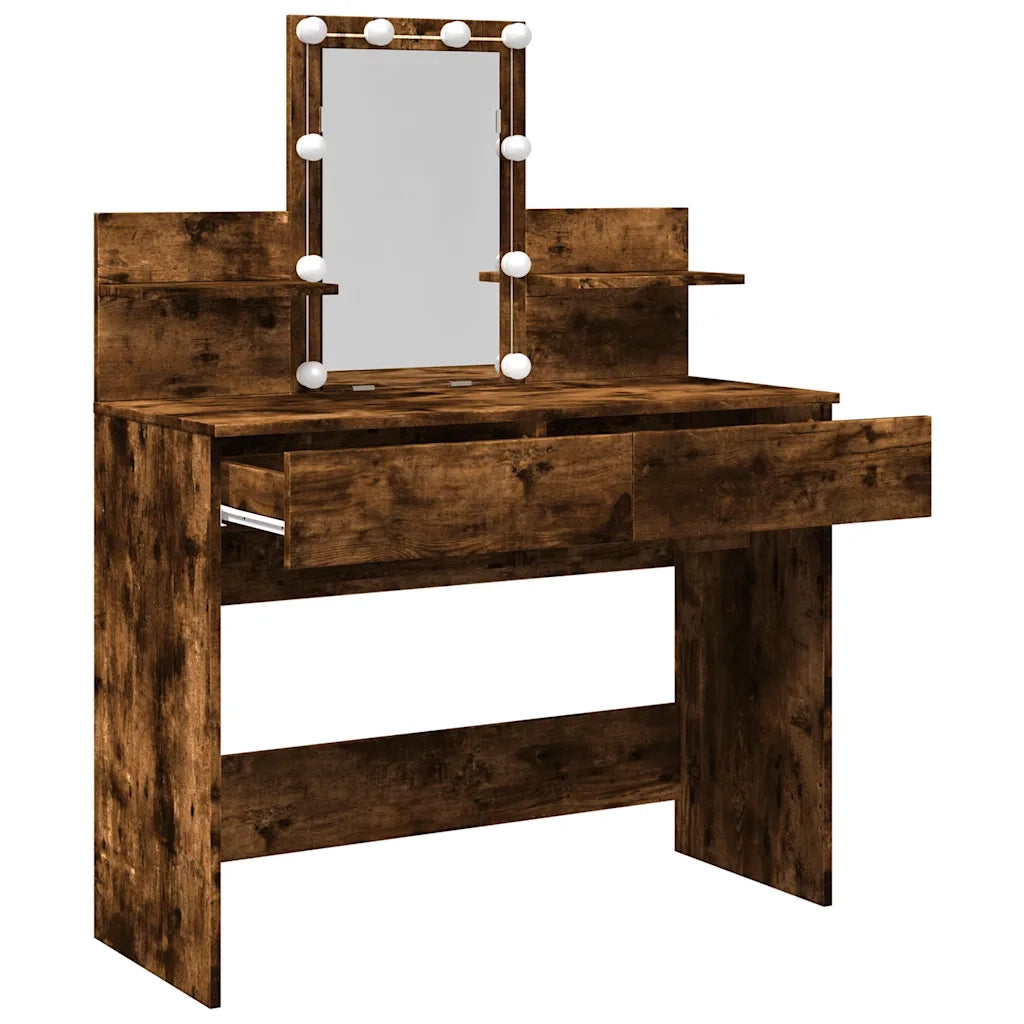 Toeletta | Tavolo da Trucco con LED Rovere Fumo 100x40x130 cm