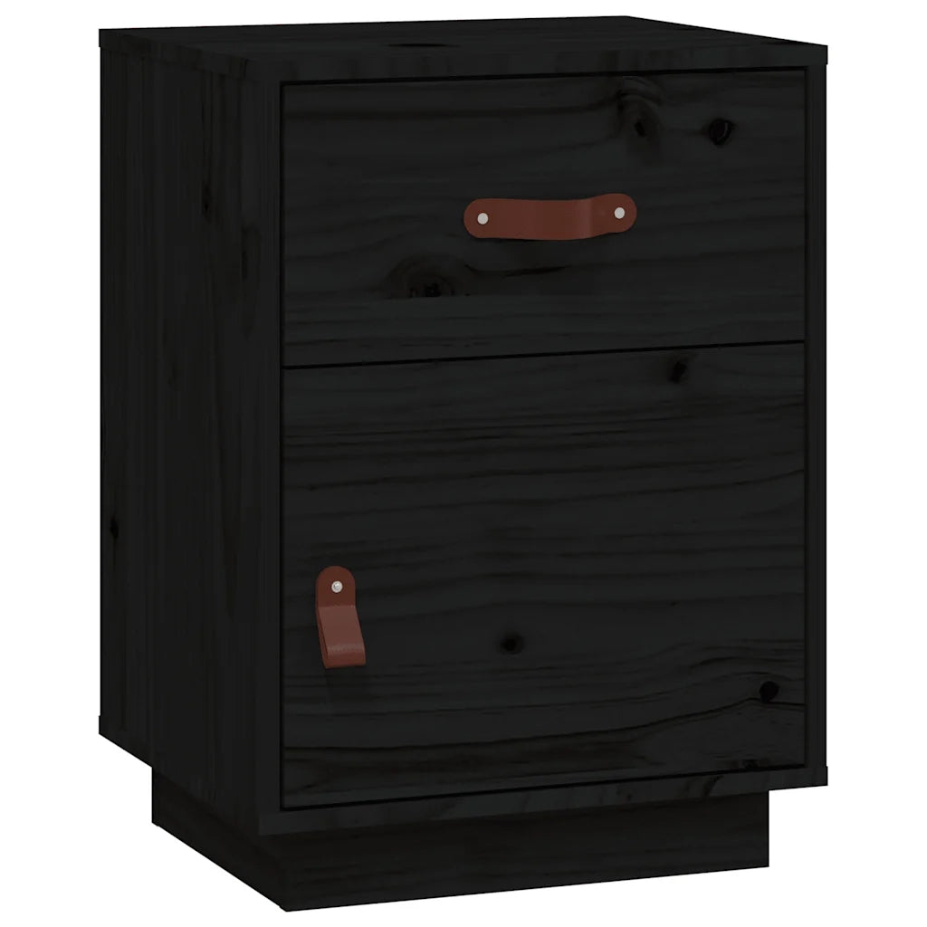Set di 2 Comodini | Armadio da Notte | Mobiletto da notte Neri 40x34x55 cm in Legno Massello di Pino