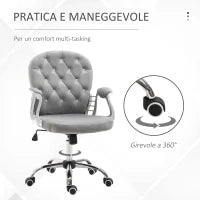 Sedia da Ufficio in Stile contemporaneo con Altezza Regolabile e Ruote Girevoli, 60x61x95105 cm, Grigia