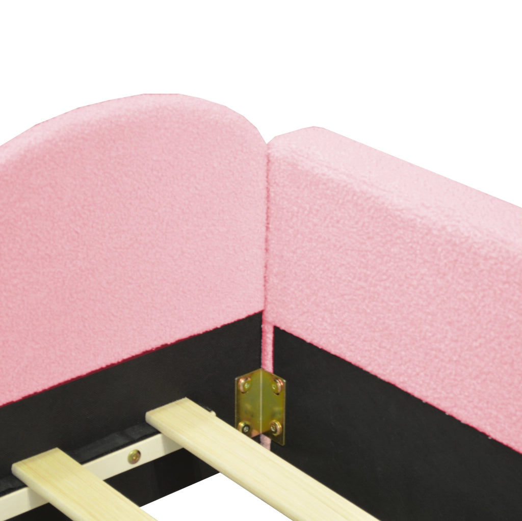 Letto imbottito multifunzionale con struttura a doghe, rosa