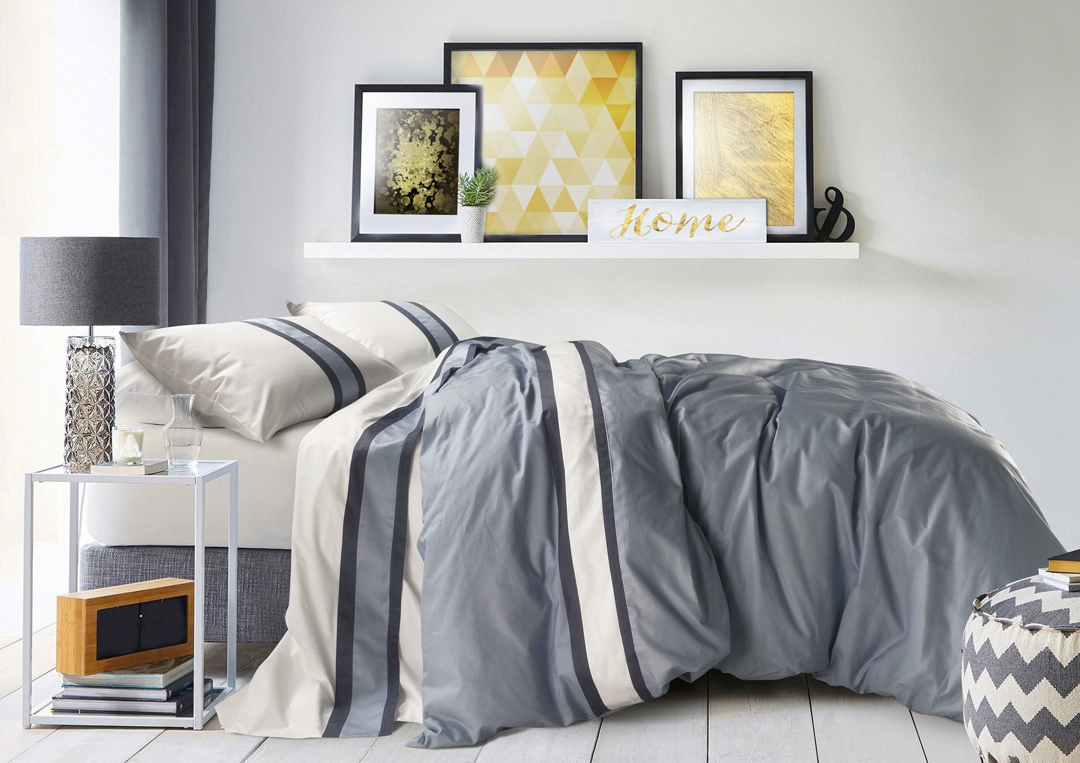 Set Lenzuola Matrimoniali Sopra Sotto e Federe Balza in Raso Mitera Polinesia Ostrica e Grisaglia