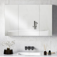 Specchio da Bagno Pensile a 3 Ante  90x13,5x60 cm Rivestimento in Melamina Bianco