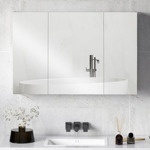 Specchio da Bagno Pensile a 3 Ante  90x13,5x60 cm Rivestimento in Melamina Bianco