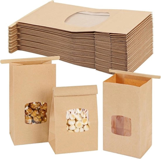 100 pezzi - Borse di carta per biscotti con finestra - Borse di carta per biscotti - per biscotti fatti in casa - 90×60×170mm - Miele