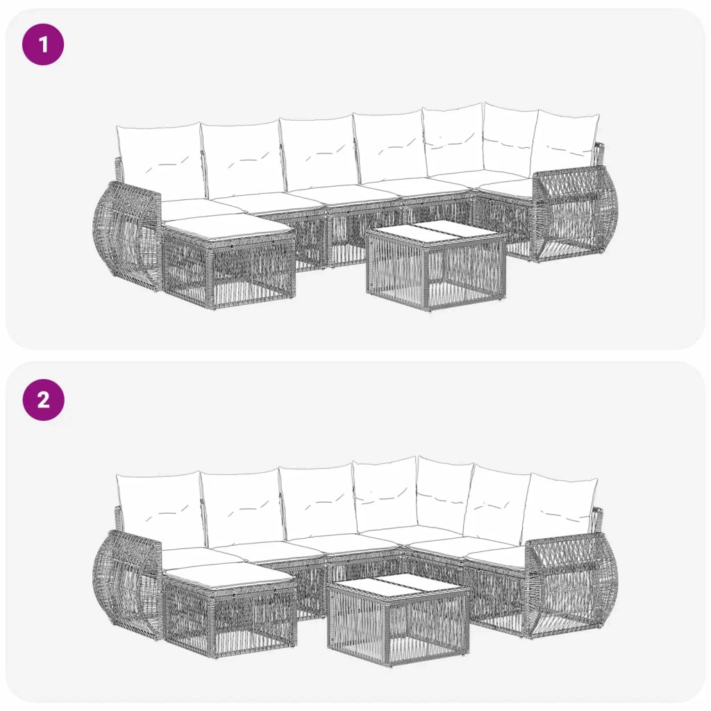 Set Divano da Giardino 8 pcs Grigio e Grigio Scuro polyrattan