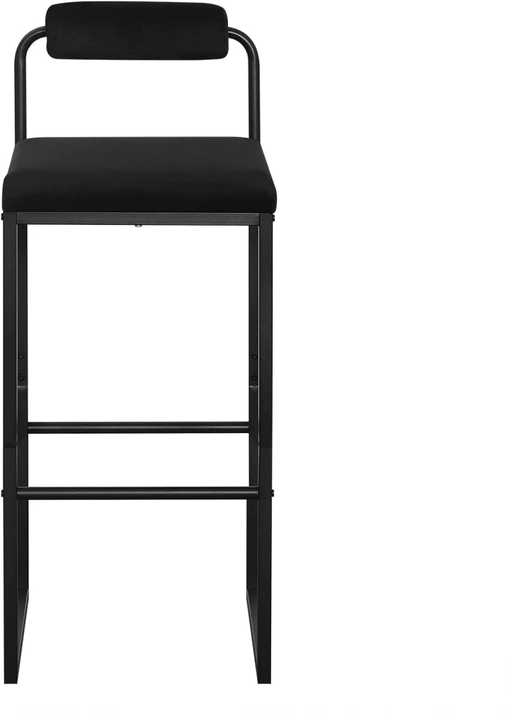 2x Sgabelli da Bar con Poggiapiedi, Sedie Alte con Schienale, Design Moderno, Sgabelli da Cucina Imbottiti in Velluto e Metallo, Nero BH343sz-2