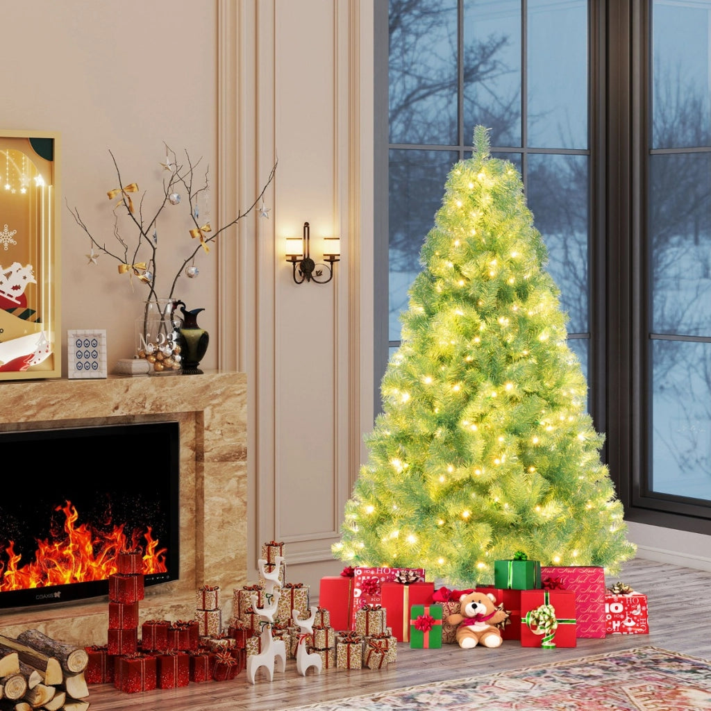 Albero di natale preilluminato alto 180 cm con 688 rami folti, Albero artificiale di 250 luci LED bianco caldo Verde-Alberi di Natale