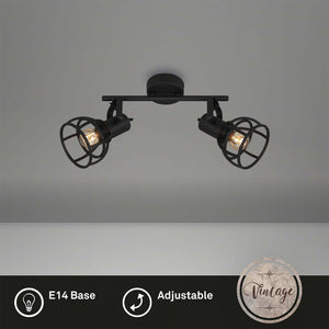 Plafoniera Vintage Korbo Acciaio Nero 4 Luci E14 Ip20