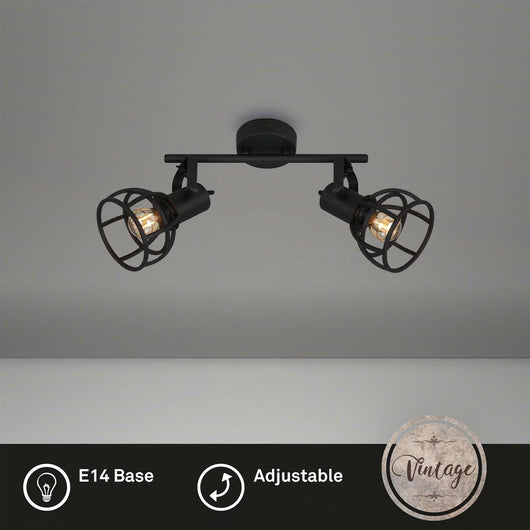 Plafoniera Vintage Korbo Acciaio Nero 4 Luci E14 Ip20