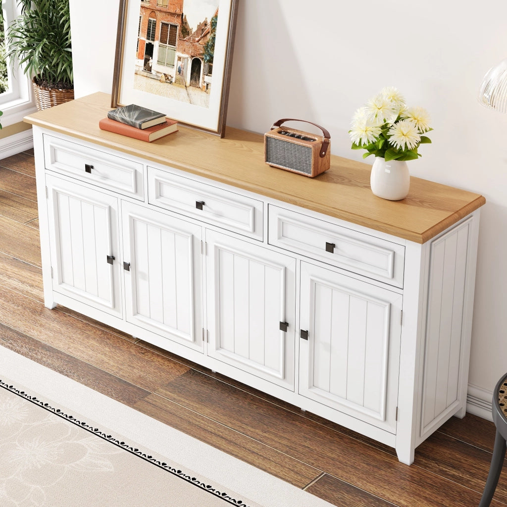 Credenza Bianca Moderna Mobile Buffet Soggiorno in MDF 160 cm con 4 Ante e 3 Cassetti