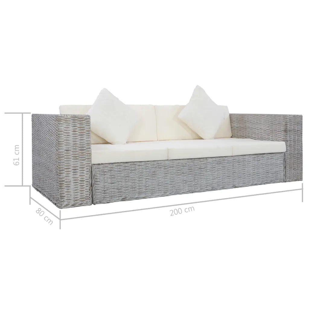Divano a 3 Posti con Cuscini Grigio in Rattan Naturale 283071