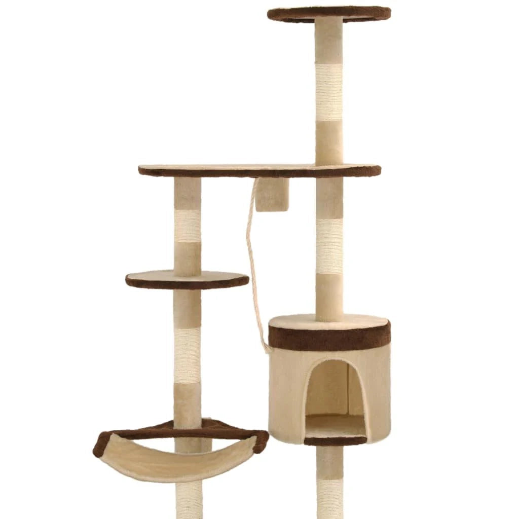 Tiragraffi albero per gatti cuccia per gatti giocattolo peluche sisal montaggio a parete 194 cm beige e marrone 3702091
