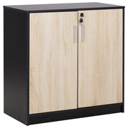 Armadietto moderno con 2 ante e 2 ripiani per l'ufficio con chiusura a chiave in legno chiaro e nero ufficio di casa stile moderno