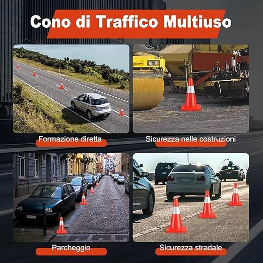 Set da 12 Coni Stradali con Gilet di Sicurezza, Coni Segnaletici Stradali con Strisce Refrigeranti, Birilli Stradali Riflettenti Luminosi in PVC Arancione Acceso per Traffico Guide Parcheggi
