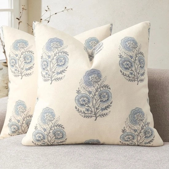 Set di 2 cuscini 45x45 cm - Disegno moderno - Decorazione per interni - Tessuto a fiore - Blu chiaro - Lavabile in macchina - Cuscini con fodera