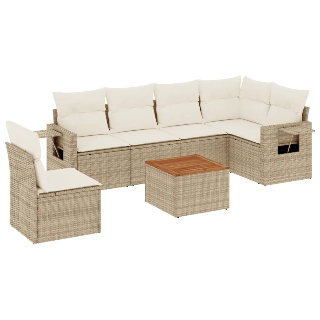Set Divani da Giardino 7 pz con Cuscini Beige in Polyrattan 3224588
