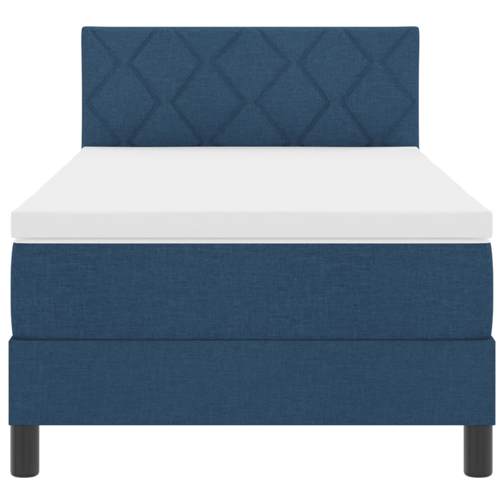 Letto con box spring e luce LED blu 90x190 cm Tessuto