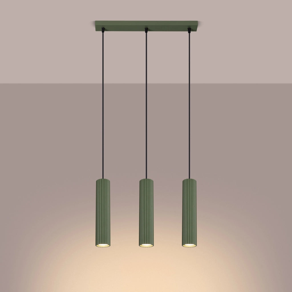 Lampada a sospensione GRAVIO verde oliva barra 3 tubi 3xGU10
